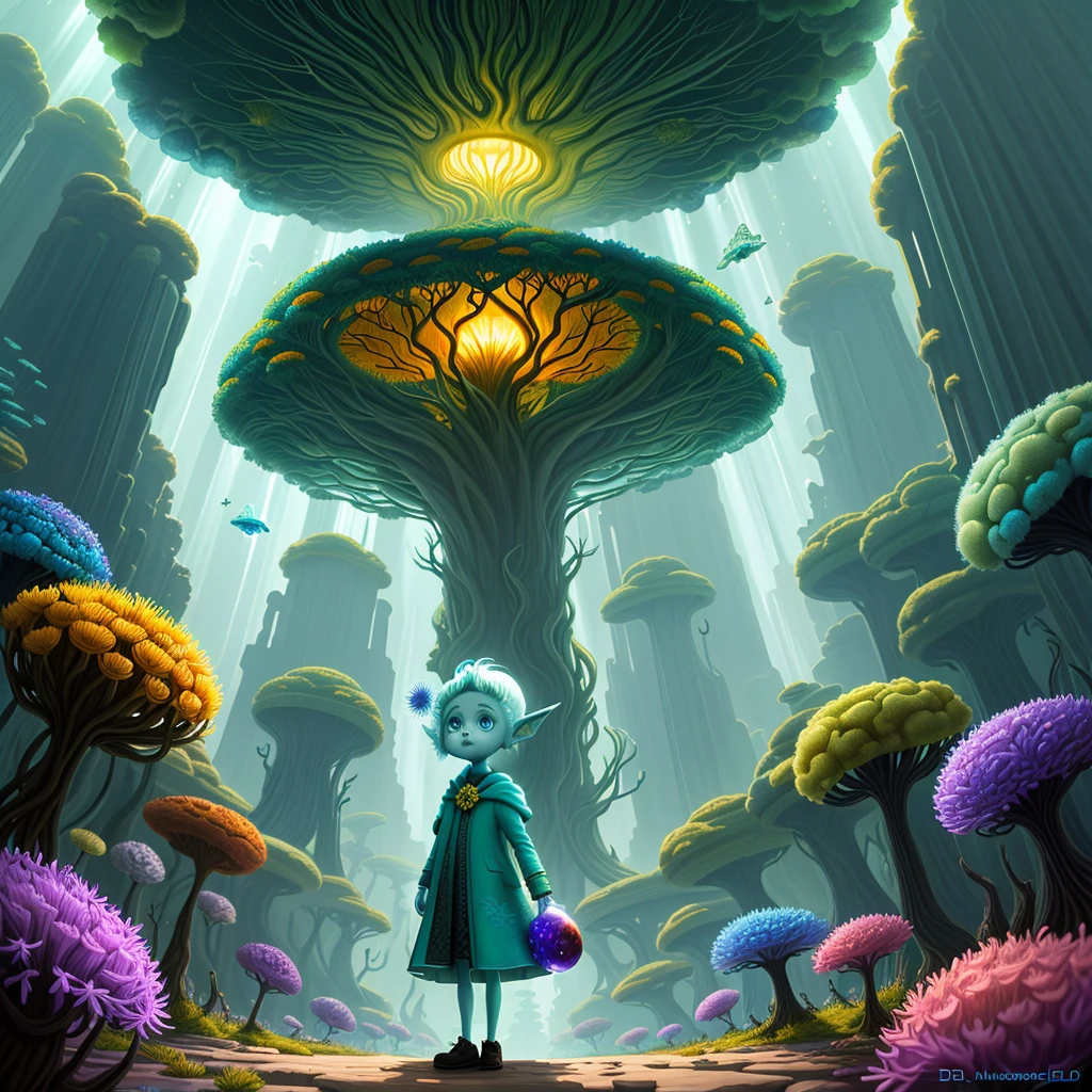 Elfin protozoa, surreal, dandelionwanderer, agate geodes, by Dan Mumford, , Dr. Seuss, WLOP, , dandelionseer, flowervirus, big eyes