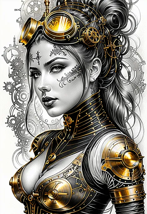 Charcoal drawing, gold designs, black pencil drawing, pencil drawing, line drawing, black and white drawing, graphite drawing, t...