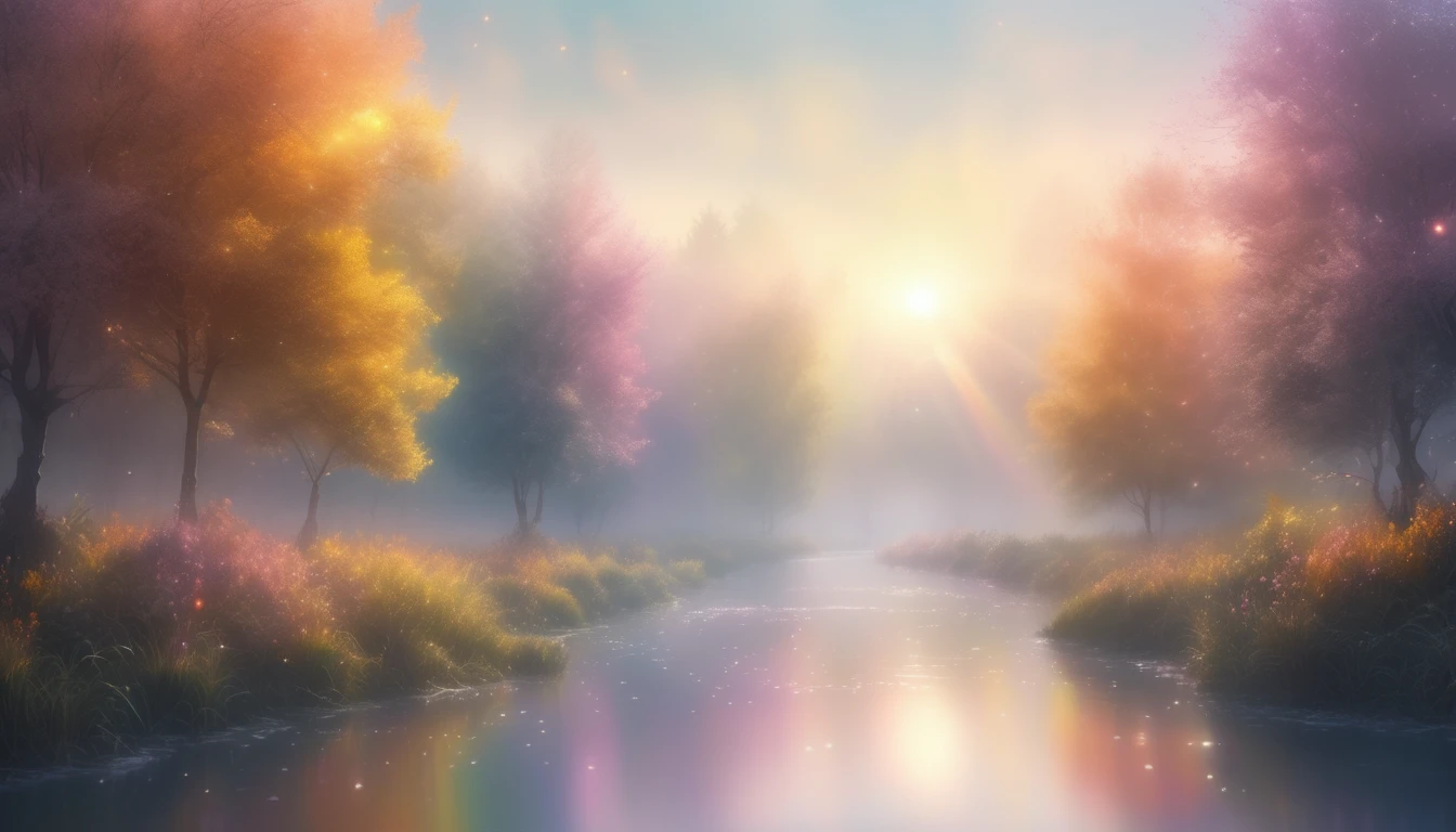 Highest quality,4K,High resolution,masterpiece:1.2,Super detailed,Realistic:1.37,Scenic painting,Soft pastel colors,Fantastic lighting,emerge from the fog,Delicate texture,Impressionism,Light flowing through the atmosphere,Glowing particles suspended in the air,Ethereal dreamy atmosphere,Blurred foreground with focus on subject,A subtle change from warm to cool colors,Soft and diffuse shadows,Refraction of Light,Play of light and shadow,Translucent and glowing effect,Subtle rainbow color,Subtle color gradients,Dim background,The subtle interplay of light and color,Subtle sparkle and shine,Revealing the hidden beauty of nature,Calm and relaxed atmosphere,Gentle swirling mist,Nature&#39;s Secret Whispers,Heavenly beauty of the natural world.