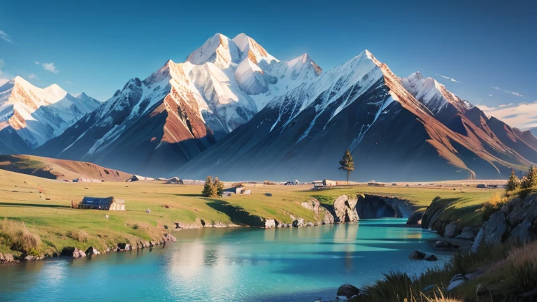 a beautiful landscape, mountains, ultra detailed, ultra realism, photorealistic, Ivory, photopainting, graphic design, 21's