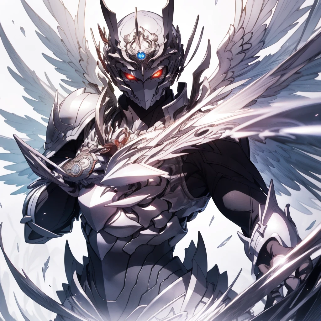 masutepiece, Highly detailed CG unified 8K wallpapers, 8K UHD, Digital SLR, High quality, clean, Best Illumination, God in white armor, one white winged, Glowing eyes, Cinematic, Ultra-high resolution, ultra high detailed, hight resolution, shadowverse style
