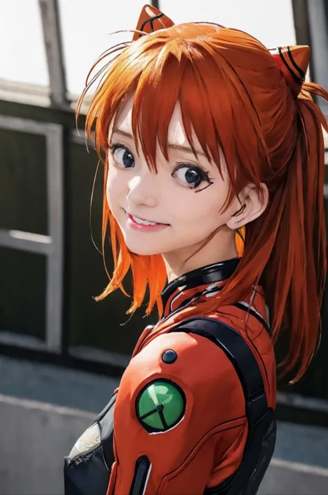 asuka, orange hair,
(best quality, masterpiece, RAW photo,ultra-detailed:1.2), 1girl,solo,looking at viewer,smile,