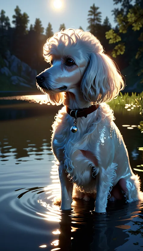 beautiful elf，beautiful，moonlight，lake water，wet，transparent，real light and shadow contrast，realistic ray tracing，true light fal...