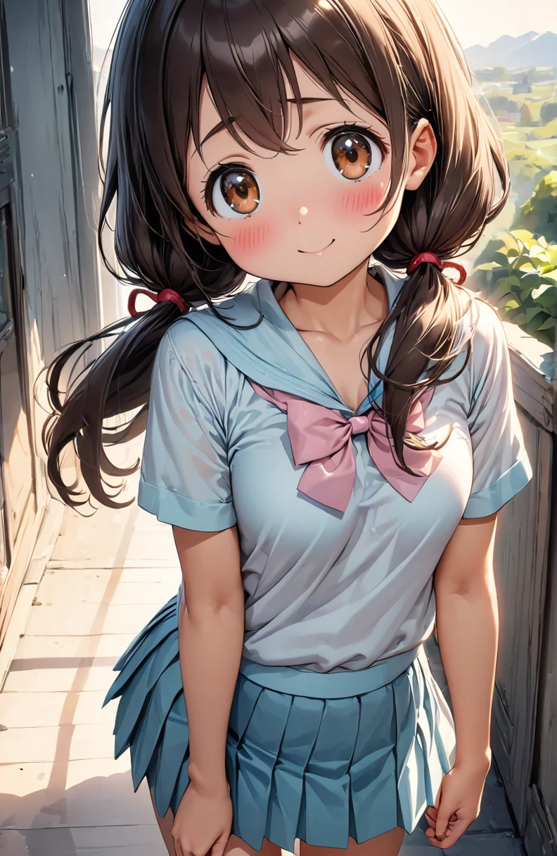 (Pastel color:1.3), (child:1.2), beautiful illustration, (perfect lighting, natural lighting), beautiful detailed hair, beautiful detailed face, beautiful detailed eyes, beautiful clavicle, beautiful body, beautiful chest, beautiful thigh, beautiful legs, beautiful hands, cute and symmetrical face, shiny skin, (detailed cloth texture:1.2), (white satin bra peek:1.0), (white satin pantie peek:1.0), (pink satin pantie:1.0),(beautiful scenery), (lovely smile, upper eyes), (dimple:1.5), (ultra illustrated style:1.3), (ultra detailed pantie:1.5), (beautiful faces detailed, real human skin:1.2), 
hoodie, Bottomless, (Barefoot:1.3), (bra shot:1.3), (skirts:1.5), (pantie shot:1.3), (perspiring:1.5), (embarrassed, blush:1.3), 
(1 girl:1.4), (9 years old, height 1.2meters, chubby 28kg, tareme:1.3), (orange eyes with a hint of pink:1.3), (dark brown hair:1.7), (straight hair:1.7), (low twintails:1.7), (red hair tie:1.7), (large and soft breasts, Slender body, Small Ass:1.7), small nipples, fair skin, (necklace), (Droopy eyes:1.2), 
(Bed:1.3), 
(dynamic angle, sexypose:1.4), side view, (from bellow:1.8), fromabove, 
elicate details, depth of field, best quality, anatomically correct, high details, HD, 8k,
