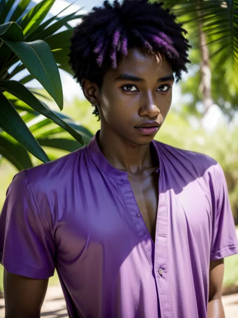 African Boy,arms(good shade(six pack)(breastplate)(asul shirt) (purple blouse)