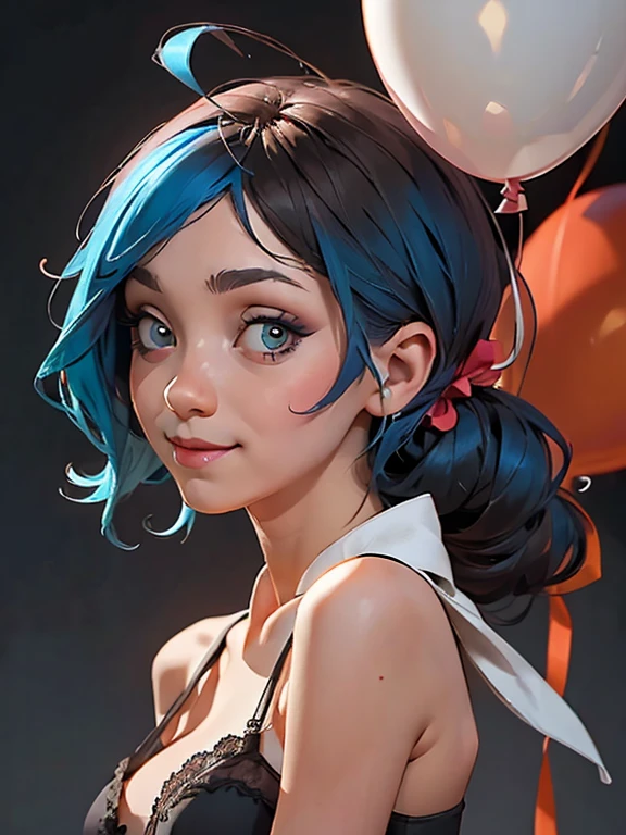 A clown with blue hair and red clown make-up、Surrounded by red balloons, Cutecore Pierrotcore, 不気味なClown Girl, Scary Clown, Clown Girl, Detailed painting 4k, Portrait of Des Pierrot, Artstation Contest Winner, Goth Clown Girl, deviantart artstation cgscosiety, cgsociety contest winner!!, cgsociety contest winner!!!, y 2 k cutecore crowncore,whole body
