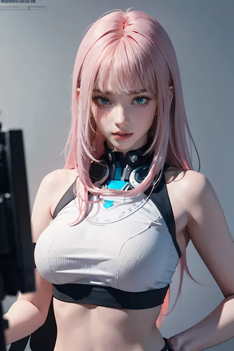 Highest quality, Ultra-high resolution, Realistic, NSFW, Cyberpunk one girl sexy pink hair、Taking photos in a studio environment...