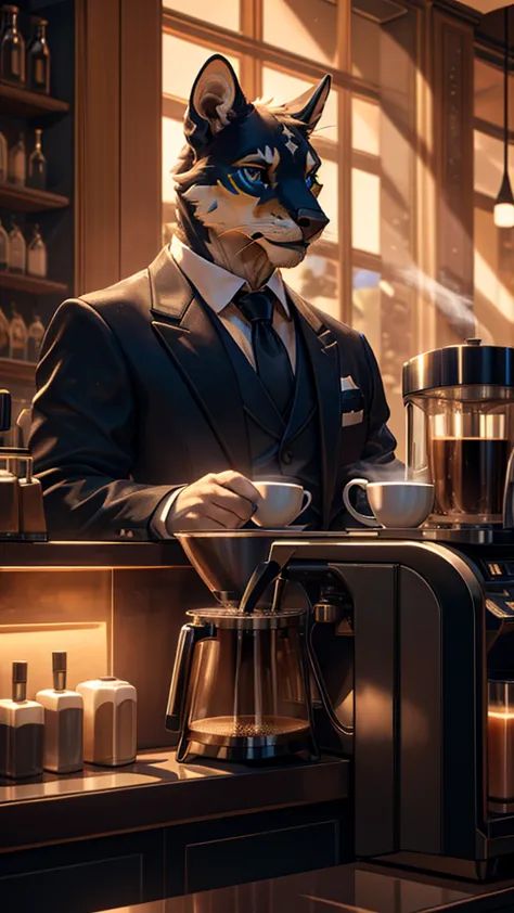 a barrister who is also a barista, elegant professional barista, beautiful detailed eyes, beautiful detailed lips, extremely det...