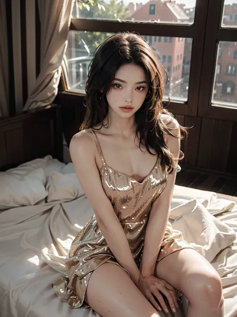 dress, Best quality, masterpiece, super high resolution, (fidelity: 1.4), original photo, 24-year-old sexy model, messy long hai...