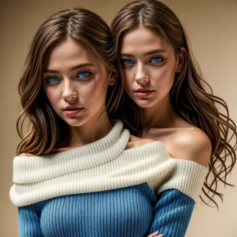 ((Best Quality)), ((Masterpiece)), (Very detailed), girl, off shoulder sweater, wide, blue eyes