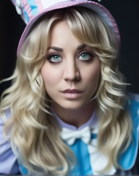 kaleycuoco,high quality, intricately detailed, hyper-realistic cosplay alice in wonderland,  portrait photography, volumetric li...