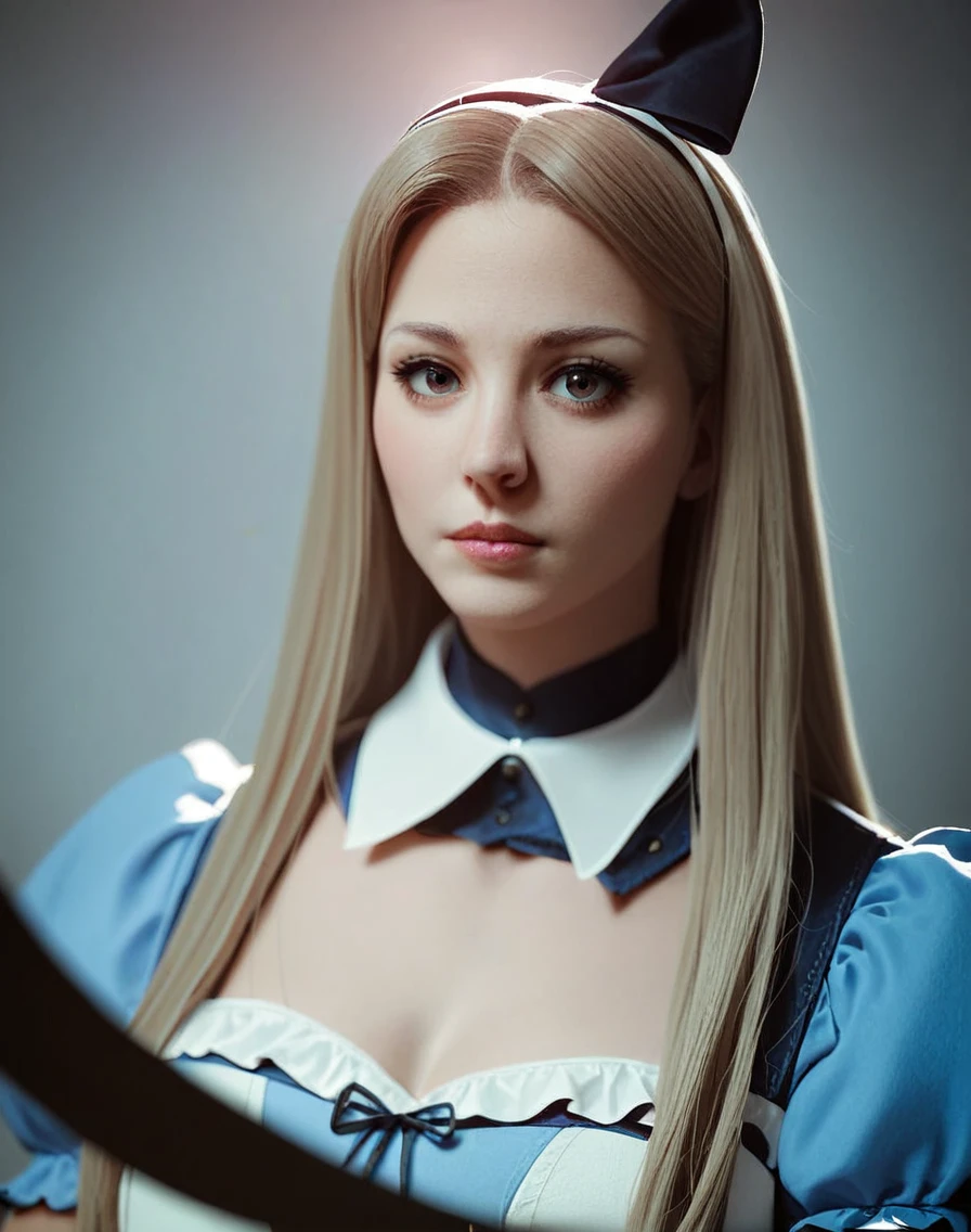 score_9, score_8_up, score_7_up, score_6_up, score_5_up, score_4_up, source_anime, KaleyCuoco,High Quality, Intricately Detailed, Hyper-Realistic cosplay Alice in wonderland,  Portrait Photography, Volumetric Lighting, Full Character, 4k