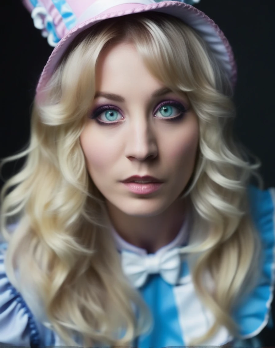 KaleyCuoco,High Quality, Intricately Detailed, Hyper-Realistic cosplay Alice in wonderland,  Portrait Photography, Volumetric Lighting, Full Character, 4k