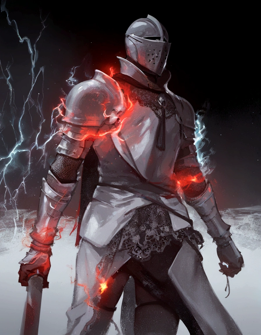 Knight holding a sprear in right hand and with red Lightning 