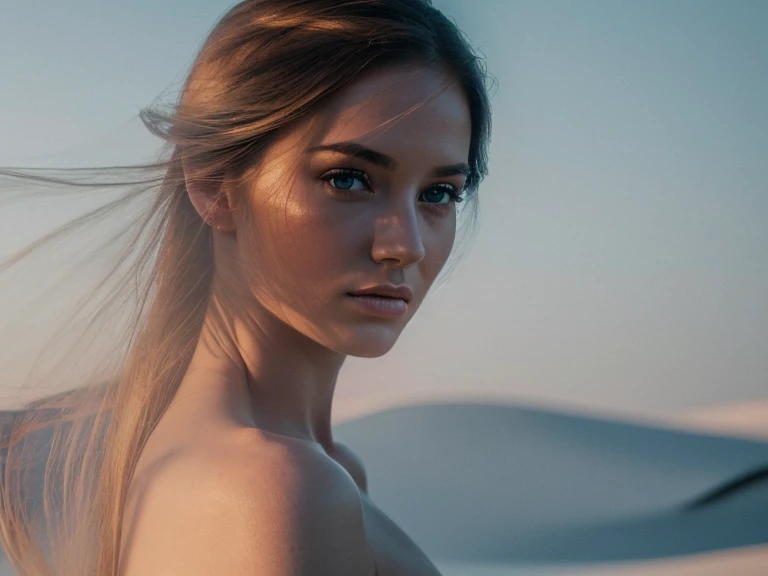 A beautiful woman in a minimalist landscape, (best quality,4k,8k,highres,masterpiece:1.2),ultra-detailed,(realistic,photorealistic,photo-realistic:1.37),cinematic lighting,moody colors,dramatic composition,negative space,serene atmosphere,aesthetic portrait,chiaroscuro,elegant,porcelain skin,piercing eyes,flowing hair,delicate features