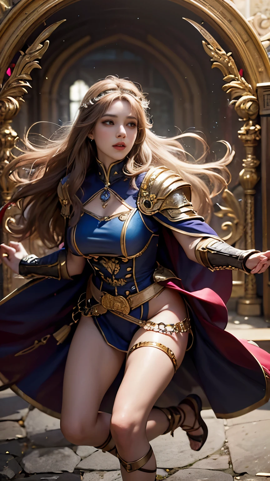 8K resolution, masterpiece, Highest quality, Award-winning works, unrealistic, sole sexy lady, healthy shaped body, 25 years old, white wavy long hair, hair band, big firm bouncing bust, ancient roman military commander's armor, Complicated armor, royal coat of arms, elegant, Very detailed, Digital Painting, artステーション, コンセプトart, Smooth, Sharp focus, shape, artジャム、Greg Rutkowski、Alphonse Mucha、William Adolphe Bouguereau、art：Stephanie Law , Magnificent royal background, Royal Jewel, nature, Full Shot, Symmetric, Greg Rutkowski, Charlie Bowwater, beep, Unreal 5, Surreal, Dynamic Lighting, ファンタジーart, Complex colors, Colorful magic circle, flash,  dynamic sexy poses