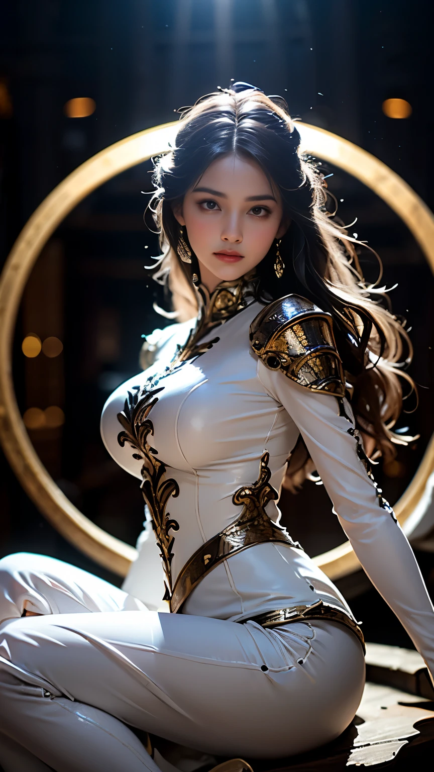 8K resolution, masterpiece, Highest quality, Award-winning works, unrealistic, sole sexy lady, healthy shaped body, 25 years old, white wavy long hair, hair band, big firm bouncing bust, ancient roman military commander's armor, Complicated armor, royal coat of arms, elegant, Very detailed, Digital Painting, artステーション, コンセプトart, Smooth, Sharp focus, shape, artジャム、Greg Rutkowski、Alphonse Mucha、William Adolphe Bouguereau、art：Stephanie Law , Magnificent royal background, Royal Jewel, nature, Full Shot, Symmetric, Greg Rutkowski, Charlie Bowwater, beep, Unreal 5, Surreal, Dynamic Lighting, ファンタジーart, Complex colors, Colorful magic circle, flash,  dynamic sexy poses