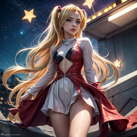 ((masterpiece)), (best quality), (detailed), (1girl), (supernatural heavenly dame) glowing blonde gradient hair, harley quinn, d...