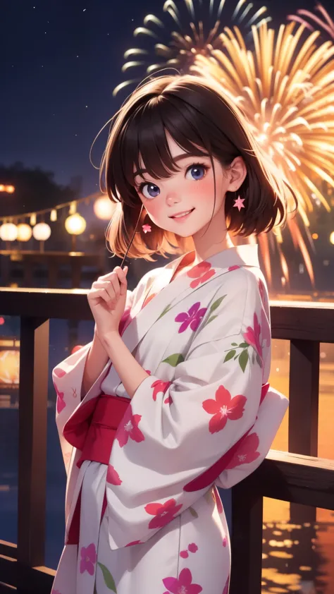alone, Pure Happiness, Very detailed, (Realistic, Realistic:1.0), Vibrant colors, (((Night festival background))), Cute and self...