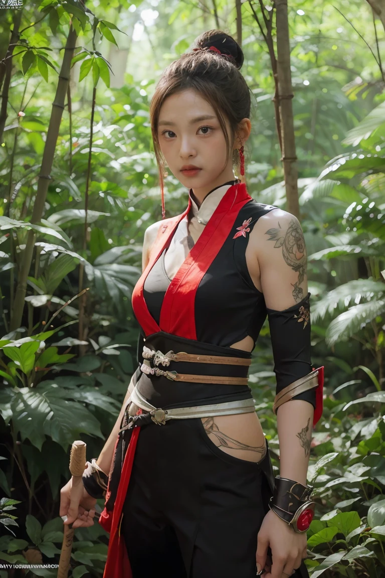 bamboo forest background，A look of determination，colorful vivid octane render, cybernetic and highly detailed, loba andrade from apex legends, created in unreal engine 5, made in unreal engine 5, trending on unreal engine 5, Antique portraits, Martial arts fantasy style 8k octane rendering, rendered in unreal 5, rendered in high octane