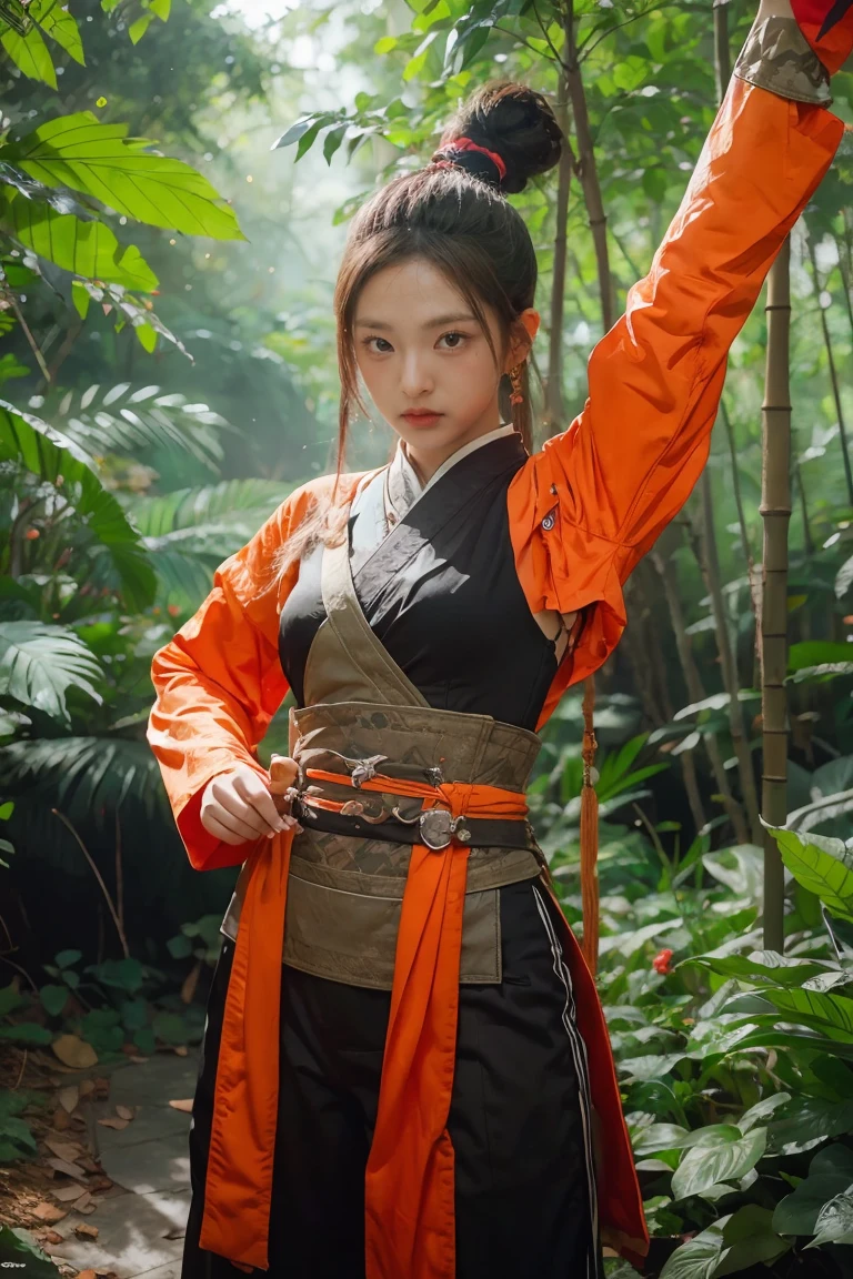 bamboo forest background，A look of determination，colorful vivid octane render, cybernetic and highly detailed, loba andrade from apex legends, created in unreal engine 5, made in unreal engine 5, trending on unreal engine 5, Antique portraits, Martial arts fantasy style 8k octane rendering, rendered in unreal 5, rendered in high octane