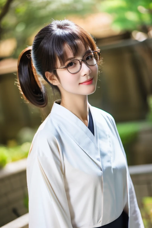 Highest quality、masterpiece、High sensitivity、High resolution、Detailed Description、One Woman、Slim Body、Glasses、Kyudo、Hakama、