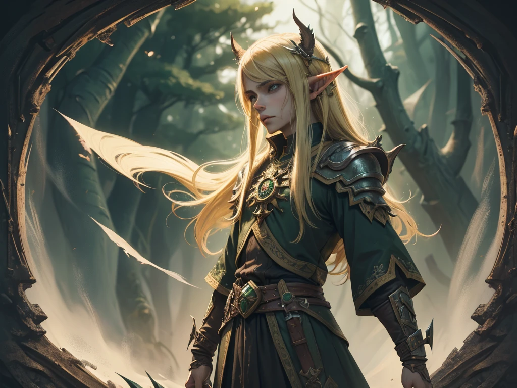 (very aesthetic), (Extremely detailed), (Best Illustration Award), Practical, (Wide Angle), World of Warcraft, World of Warcraft, Blood elves, Male Mage, Green eyes, Blonde long hair, Elf pointed ears, Kael&#39;thas, The background is a burning sky, individual, Elf Man, blonde, Long hair, green glowing eyes, Eyes looking into the distance, Elf pointed ears, Slender body, Red armor with gold ornaments, Clench your fists, Flared shoulder armor, Red Gold Plate Armor, Magic Wand, The whole body is surrounded by 3 green flames, The ground is burning, Look up to the sky, Deep eyes, Wearing a robe with armor, backlighting, (masterpiece), (best quality), UHD