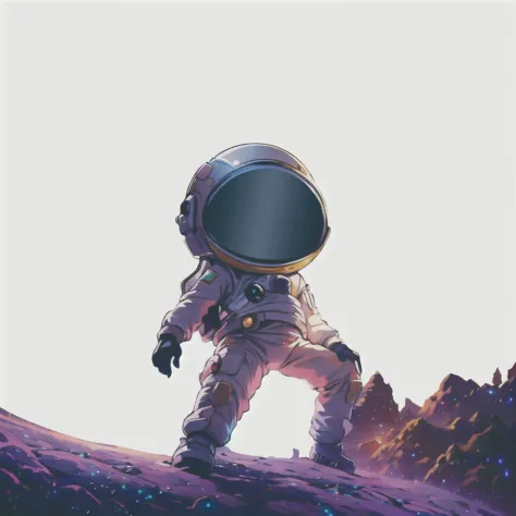 astronaut walking on a hill with a mountain in the background, astronaut站着看, astronaut standing looking, astronaut stranded on p...