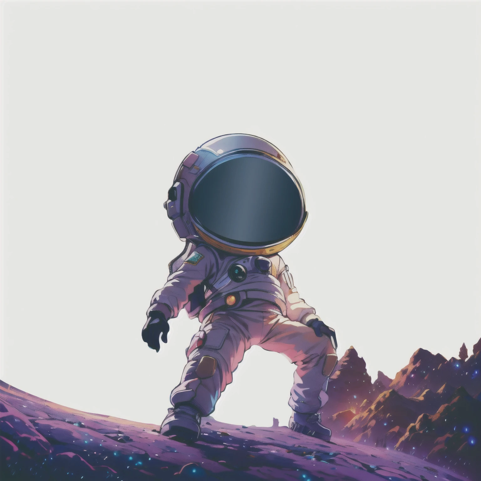 Astronaut walking on a hill with a mountain in the background, Astronaut站着看, Astronaut standing looking, Astronaut stranded on planet, small Astronaut looking up,  Astronaut, Astronaut walking, Astronaut lost in liminal space, Auf der Marslandschaft stehend, Astronaut on the moon, im Weltraum stehen, futuristic Astronaut, Astronaut, Astronaut below, trägt einen Raumanzug und einen Helm