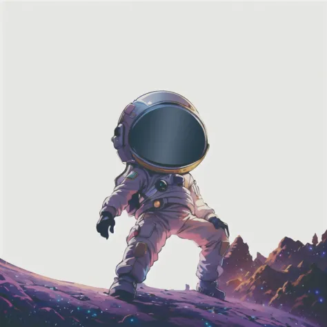 astronaut walking on a hill with a mountain in the background, astronaut站着看, astronaut standing looking, astronaut stranded on p...