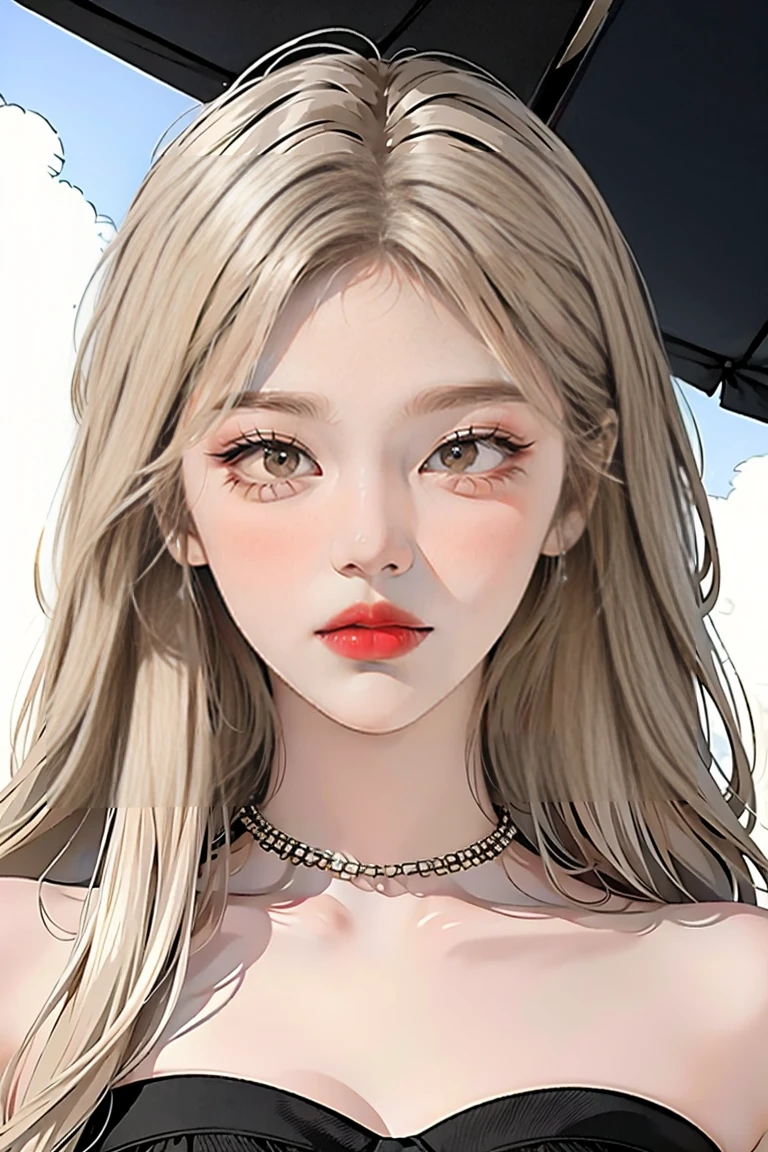 (Portraits:1.4), (masterpiece:1.2, best quality:1.2), from above, upper body, 1girl, Look up, face focus, extremely detailed face, extremely detailed eyes, good-looking, make up, finger on lips, sunglasses, fashion wear, earrings,