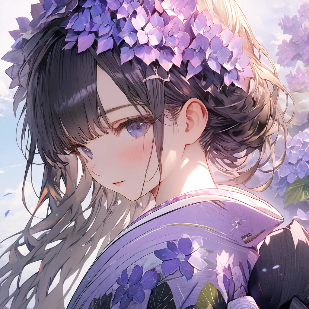 Hortensien, Ein schönes Mädchen, Schöner Himmel, Detaillierte Details, ein großer Himmel, ein Ganzkörperbild, detaillierte Farben, Dynamische Winkel, ein wunderschöner japanischer Kimono, brechen ,Qualität\(8k,Tapete einer äußerst detaillierten CG-Einheit, Meisterwerk,hohe Auflösung,top-Qualität,top-Qualität real texture skin,hyper realisitic,Erhöhen Sie die Auflösung,RAW-Fotos,beste Qualität,sehr detailliert,die Tapete,filmische Beleuchtung,Strahlenverfolgung,Goldener Schnitt\),
