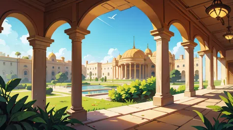 palácio interior, City of Jericho ,epic biblical representation, some plants, bright sunny