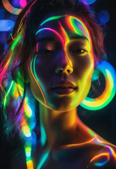 full portrait unique photography with light and painting. using fluorescent materials to form abstract patterns that are impleme...