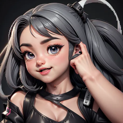 cute girl, chibi siphonaptera black and gray, bright eyes with cute anime-style expressions, ("msx" written on the head), retro ...