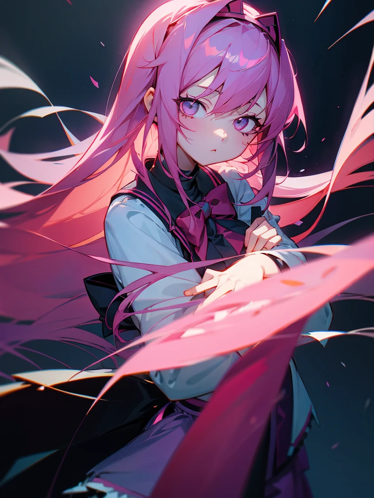 Menina anime with pink hair holding a knife in front of blood, Yandere, gapmoe Yandere, Yandere intricate, Yandere. Alto, gapmoe Yandere grimdark, portrait gapmoe Yandere grimdark, (Menina anime), estilo anime 4k, visual de anime de uma linda garota, arte de anime limpa e detalhada, Papel de parede de anime, nightcore, Mirai Nikki