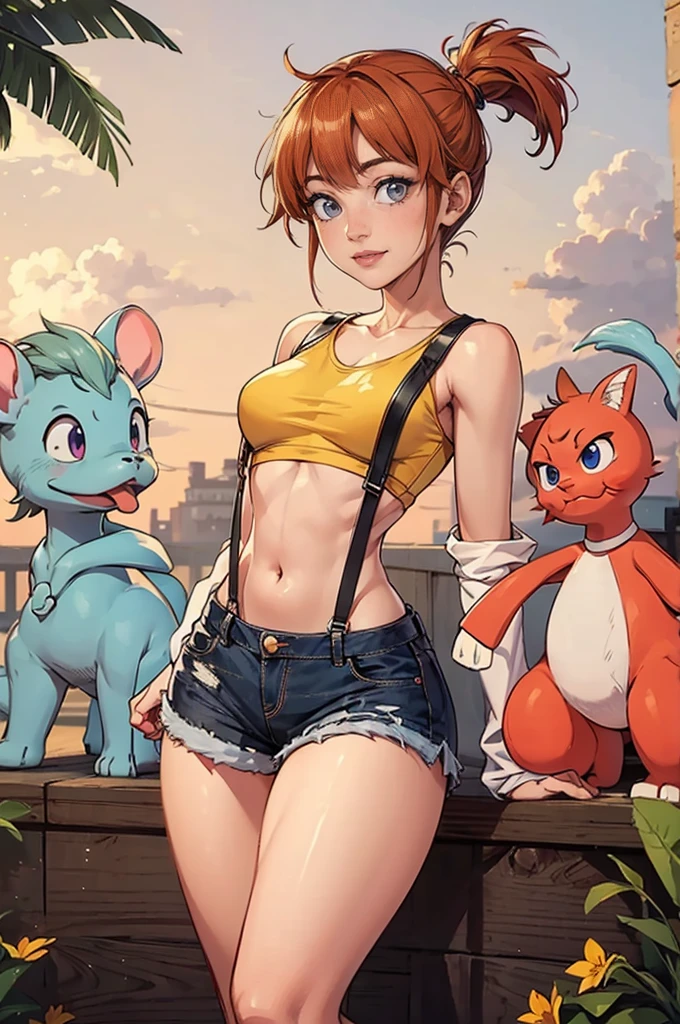 Hinata Hyuga trägt Misty&#39;s Pokémon Kleidung, dunkelblaue lange Haare, extrem lebensecht, Wunderschön, extrem sexy, big-ass, beine dicke, Fitness