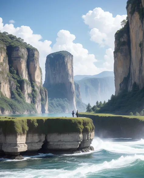 masterpiece, ultimate quality, cg unity 8k wallpaper, super delicate, beautiful sky and clouds, rich natural scenery, cliffs, la...