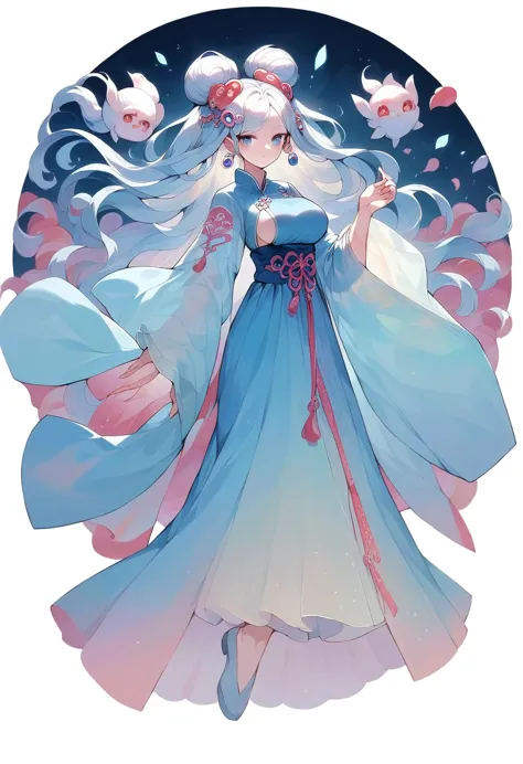 score_9, score_8_up, score_7_up, ultra detailed, full body, looking at viewer,  chinese fairy woman, wide sleeves, hanfu, see-th...