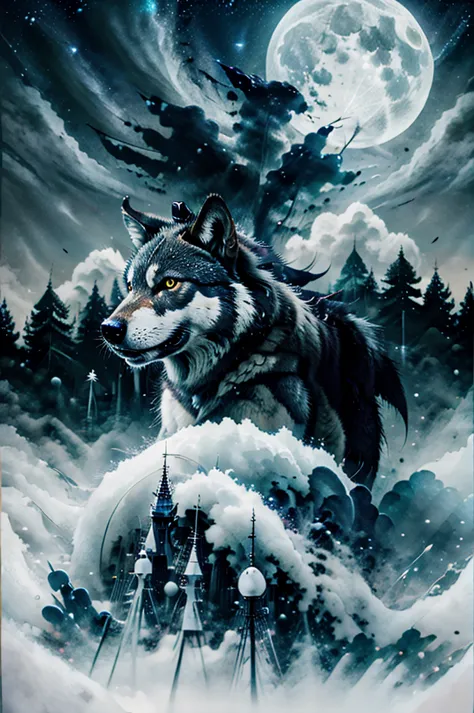 Wolf in full moon 