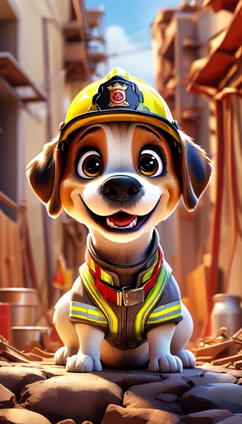 comics dog, adorable digital painting, dog, cute dog, comics, view your audience, cute eyes, hand, comics, firefighter uniform，w...