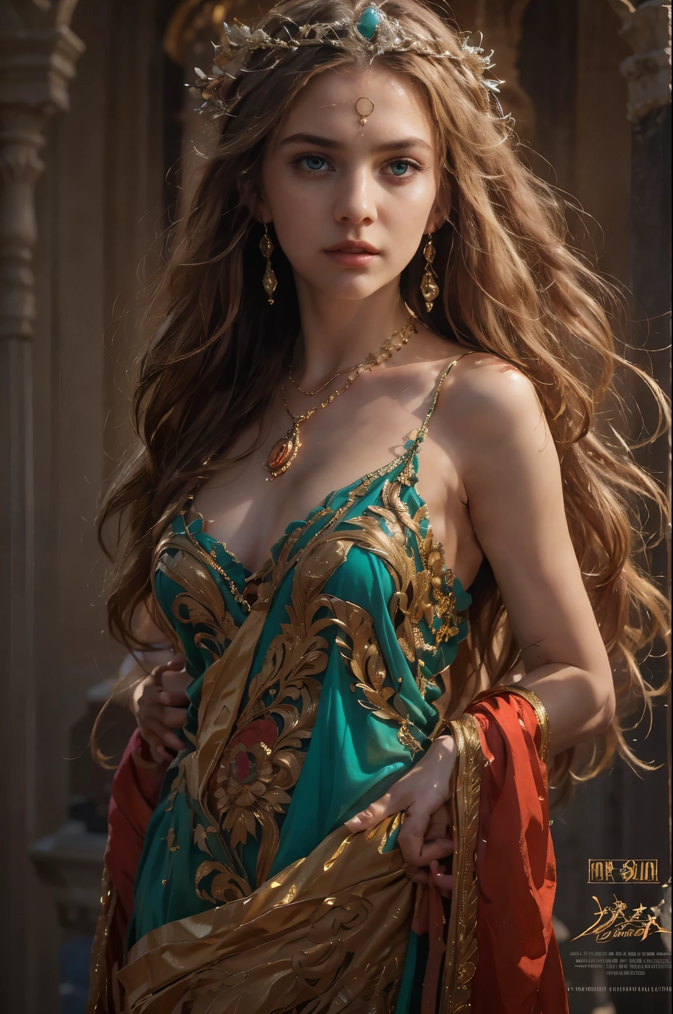 (영화 시사회 포스터 1.8)， 루시아를 묘사한 것입니다., 고대 로마 제국의 공주, 강렬한 파란 눈，긴 금발 머리, 그녀는 고대 로마 황제 마르쿠스 아우렐리우스의 딸이었습니다.，코모두스의 여동생。남편의 죽음 이후，그녀는 아들과 함께 산다。긴 짙은 갈색 머리，은은한 목걸이와 함께 매치해보세요，섬세한 귀걸이，그녀는 14세였습니다.，화려하고 섹시한 이브닝 드레스를 입으세요，콜로세움에 서다，인터뷰를 받다，，2001년에 찍은 사진，8K, 고화질, 상세한 얼굴, 상세한 눈，초현실적, + 시네마 샷 + 동적 구성, 엄청나게 상세한, 갈다, 시네마틱, 따뜻한 조명, 조명 효과, 드라마틱라이트, (복잡한 세부 사항:1.1), 복잡한 배경, (그렉 루트코프스키:0.8), (청록색과 오렌지색:0.4），올바른 해부학，