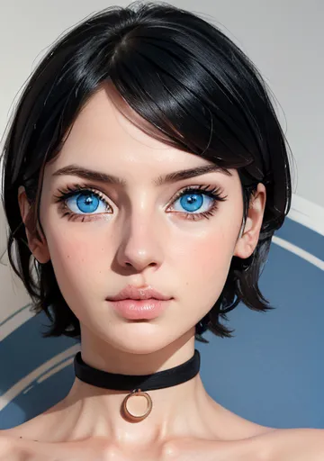 a perfect asymmetrical and detailed face, blue eyes ,black hair, beautiful full body portrait 1.2 esbelta grandes guide