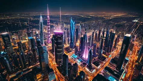 ((photorealism real photo hyperrealism)) photorealistic and cinematic image of Aerial angle of a futuristic city with tall tower...