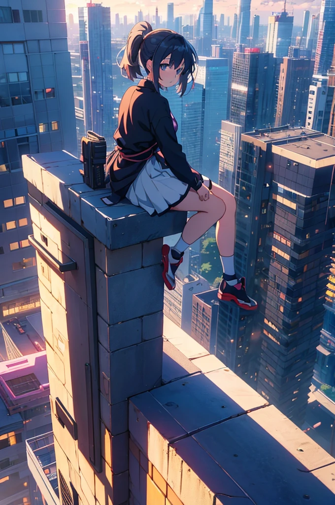 garota de anime sentada em uma saliência com vista para uma paisagem urbana, Estilo animado 4 k, Papel de parede de anime 4K, Estilo animado. 8K, papel de parede mangá 4k, Papel de parede de anime 4K, Papel de parede de anime 4K, senta-se em um telhado, jovem anime, Papel de parede de arte anime 4k, Papel de parede de arte anime 4k, uma garota de anime, Papel de parede de arte anime 8K