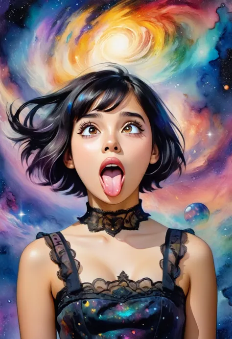 (ahegao!)[((Young girl isabelmoner-smf, dora, the expression of a nirvana face)), long tongue, Cute Black Chaos Bob To The Wind,...