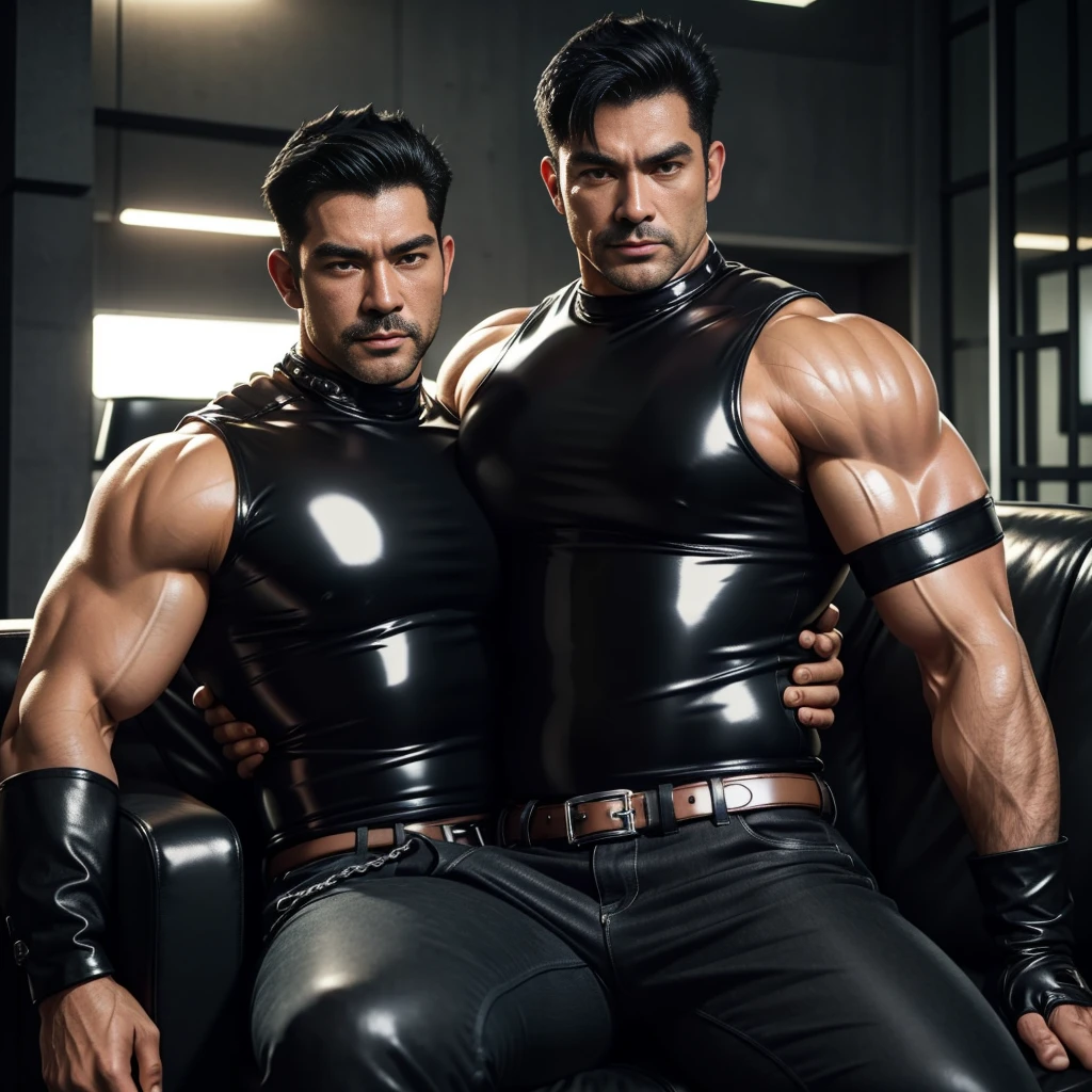 30 years old,daddy,"shiny leather tank top ",Dad sat on sofa,k hd,in the office,"big muscle", gay ,black hair,asia face,masculine,strong man,the boss is,handsome,sex,leather gloves,lecherous dad,look straight ahead,"dad is handsome","gay dad","handsome"