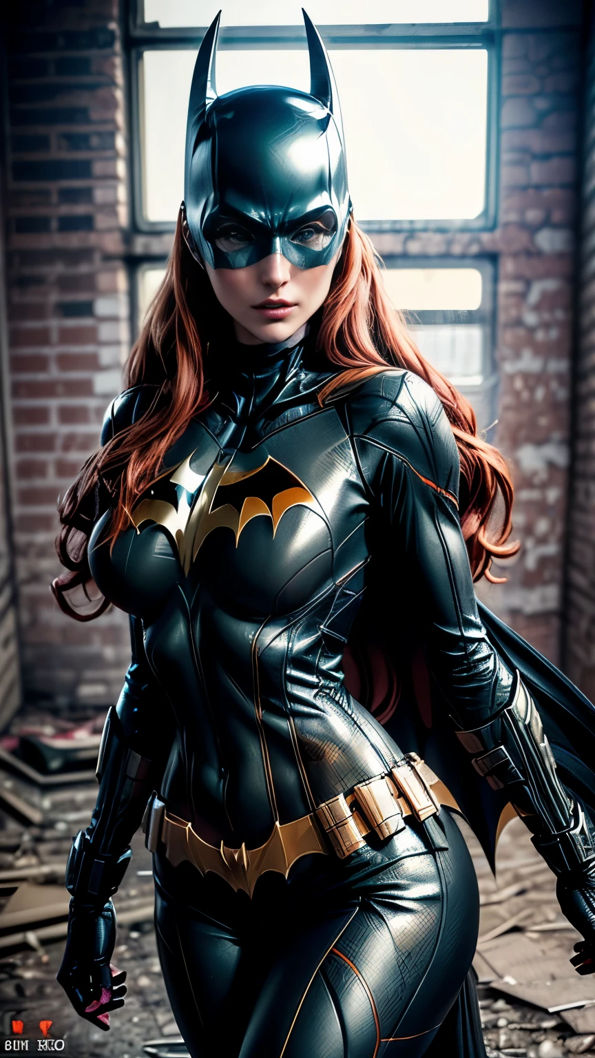 ((pose de acción dinámica)) ((Sexy, Batgirl alta y muy hermosa de DC Comics.)) ((grandes ojos verdes brillantes)) ((impresionante)) ((pelirrojo largo)) ((pechos medianos:1.5)) ((Cuerpo delgado:1.3)) ((usa ropa de batgirl))  ((base militar abandonada)) ((Luz pálida)) ((alta definición:1.5)) ((obra maestra:1.5)) ((8K:1.5)) ((mejor calidad:1.4)), más_detalles:-1, más_detalles:0, más_detalles:0.5, más_detalles:1, más_detalles:1.5, 