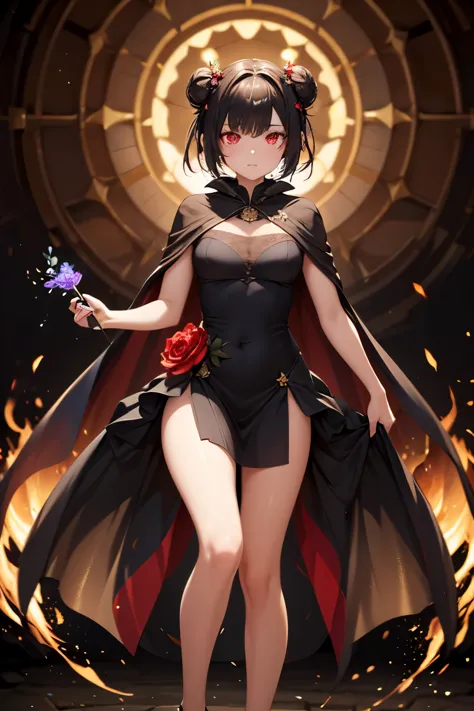 full body, glowing movement lines , dress, transparent cape,expressive eyes, perfect face, darkness ,red eyes, black short hair,...