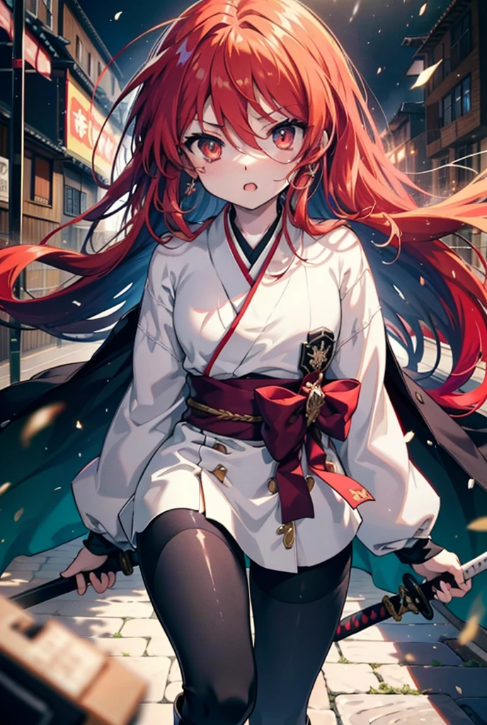 Shana,Shakugan no Shana,lange Haare, Rothaarige, rote Augen,kleine Brüste:1.2), Öffne deinen Mund,Lila Kimono,Auch rot,Stiefel,halte den Griff des Schwertes in einer&#39;s Hand,Battoujutsu,
brechen looking at viewer, Oberkörper, ganzer Körper,
brechen outdoors, Mittelalterliche europäische Straßen,
brechen (Meisterwerk:1.2), höchste Qualität, Hohe Auflösung, Einheit 8k Hintergrundbild, (Form:0.8), (Schmale und schöne Augen:1.6), sehr detailliertes Gesicht, Perfekte Beleuchtung, extrem detaillierte CG, (perfekte Hände, Perfekte Anatomie),